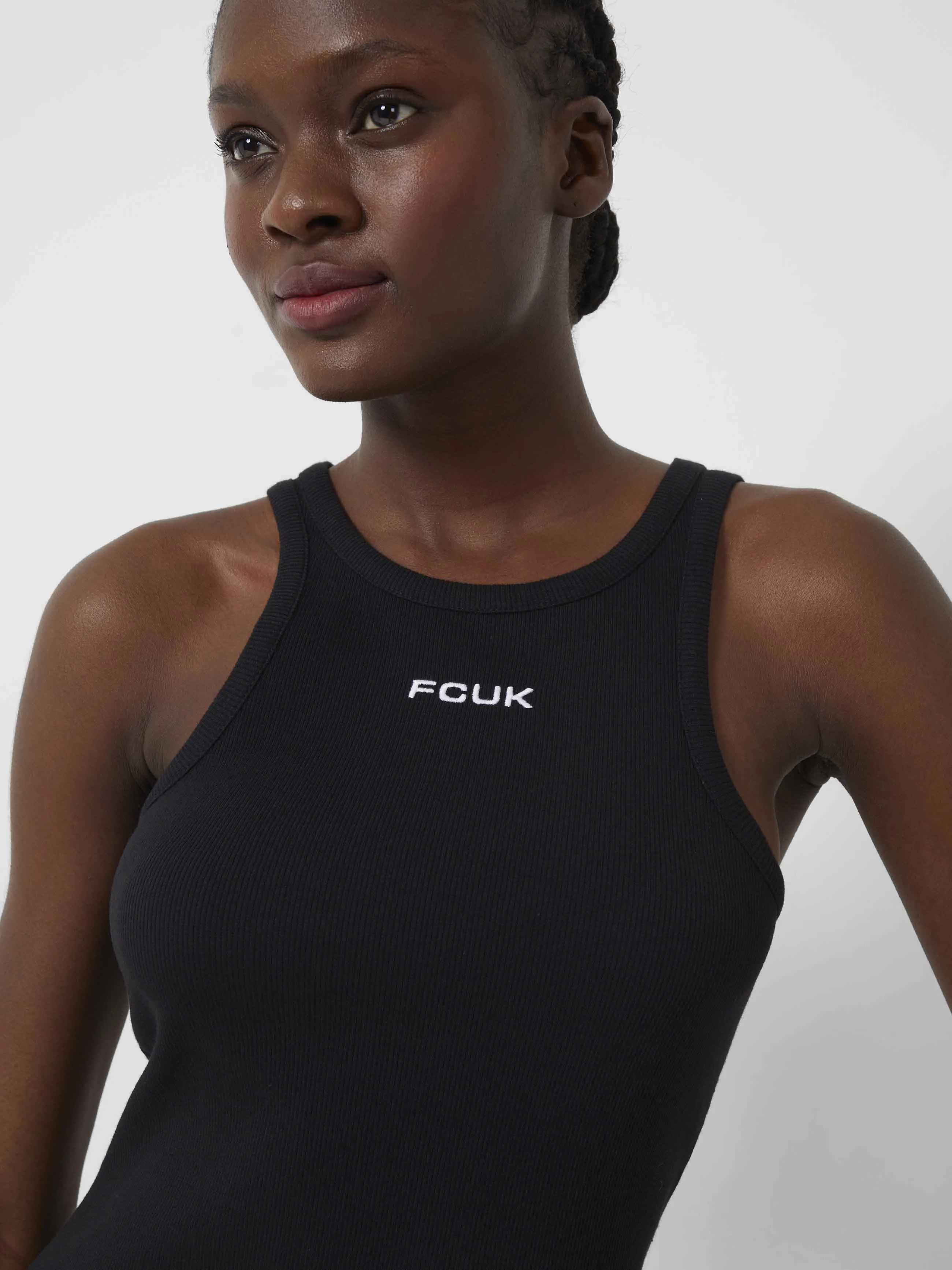 Modern Form Neutral Cut FCUK Ribbed Racer Midi Dress