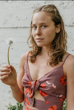 Flatlock stitching Dee Dee Top in Purple Poppy