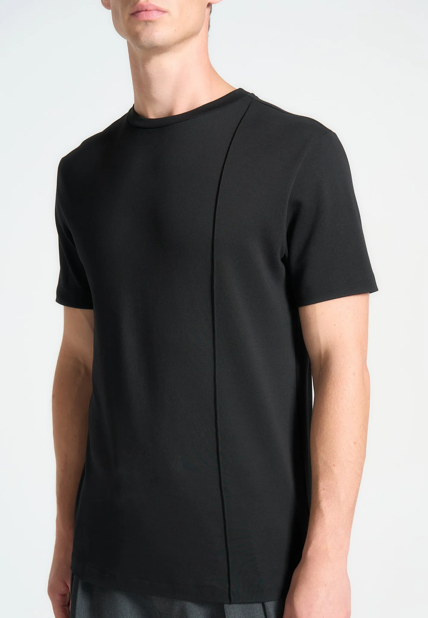 Lightweight texture Bruno - Regular Fit Cotton T-Shirt with Pintuck - Black