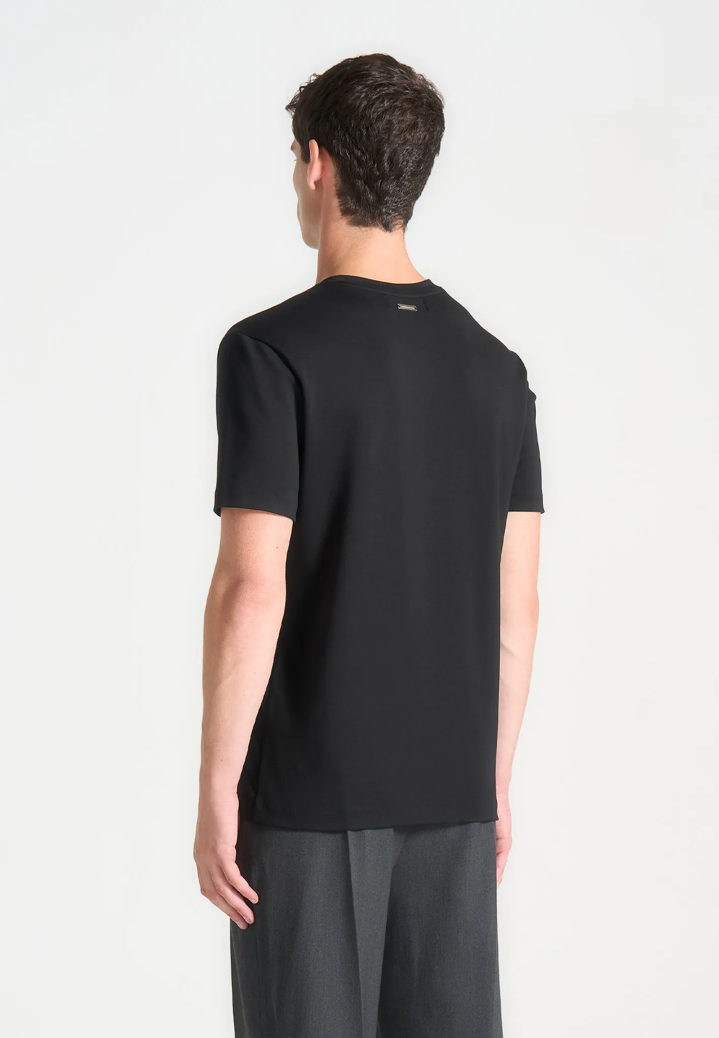 Bruno - Regular Fit Cotton T-Shirt with Pintuck - Black Lightweight Weave Wrinkle Resistant Finish