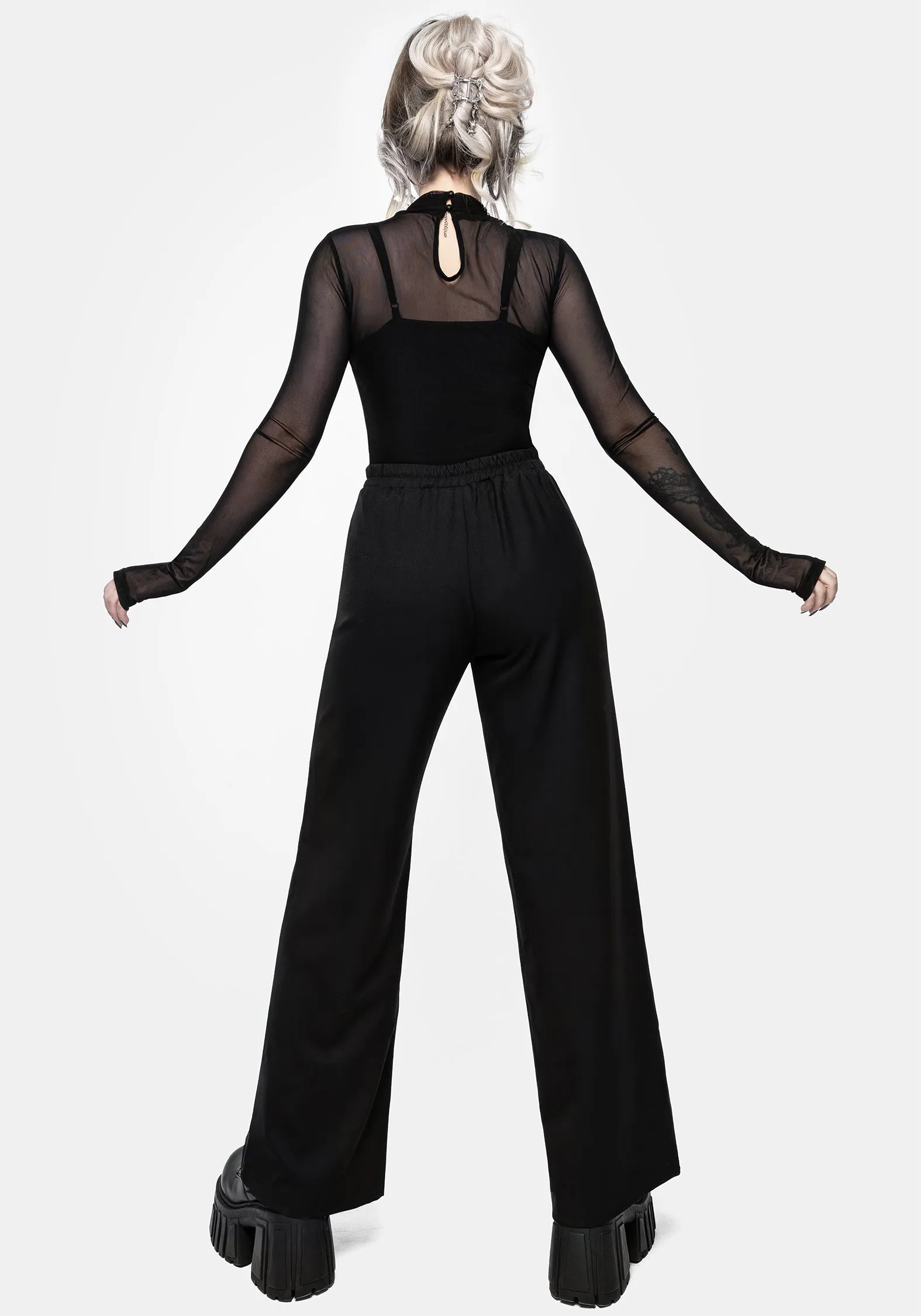 Chic Look Bold Cut Cleome Floral Spiderweb Embroidered Trousers