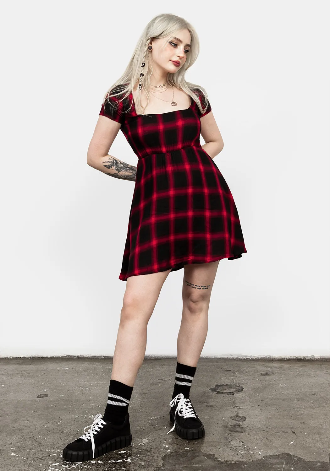 Pennyroyal Red Check Dress Luxurious Texture Trendy midi dress