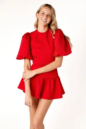 Ventilated Mesh Panels AbrasionResistant Finish Callie Puff Sleeve Top Red