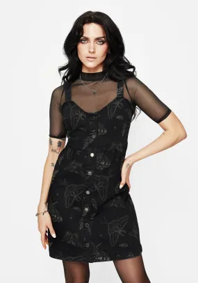 Callopistria Moth Print Denim Mini Apron Dress Club Rush High Beat