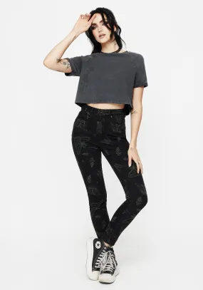 Callopistria Moth Print Denim Skinny Jeans Holiday Vibes High Quality