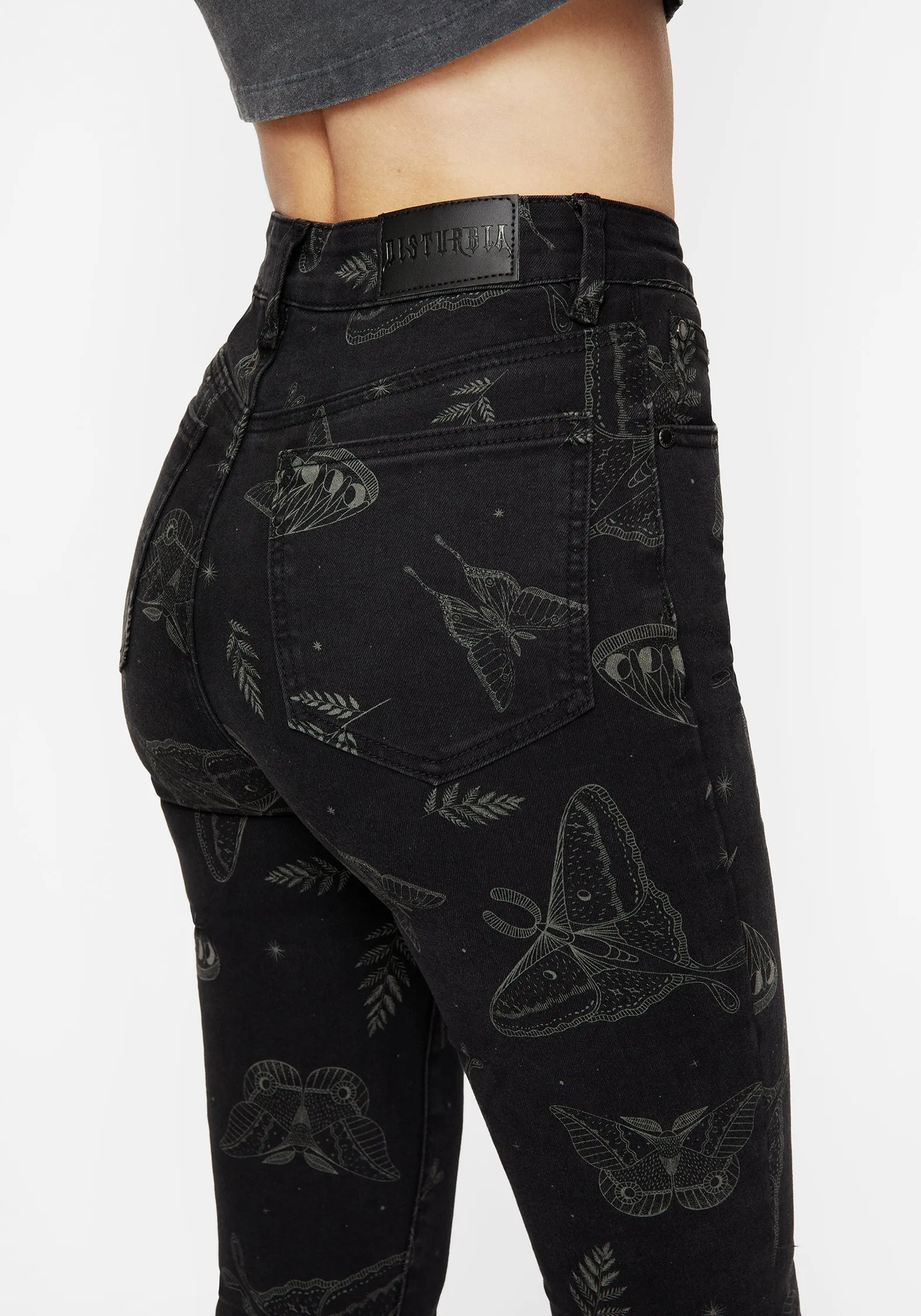 Callopistria Moth Print Denim Skinny Jeans Weekend Favorite