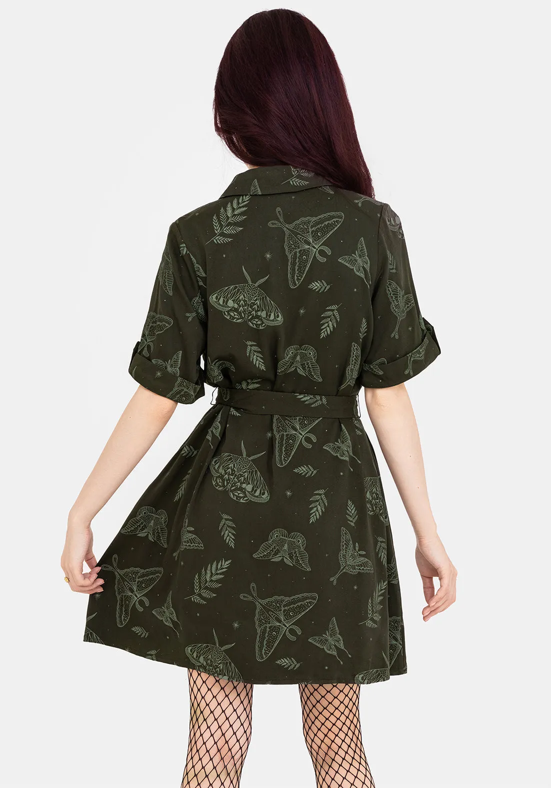 Callopistria Moth Print Mini Shirt Dress - Green Airy Layer