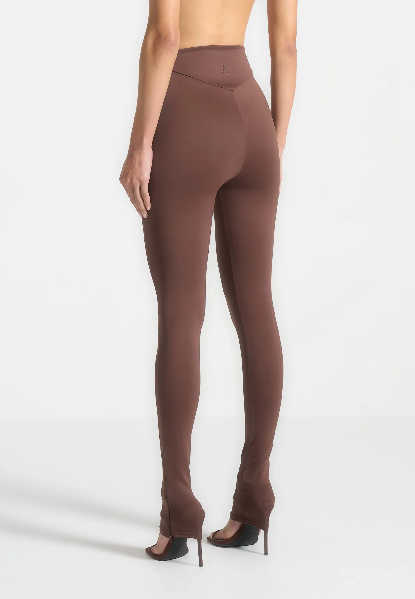 Thermal Warm Home Lounge Rubberized Waistband Edge Chloe - High Waisted Leggings - Brown