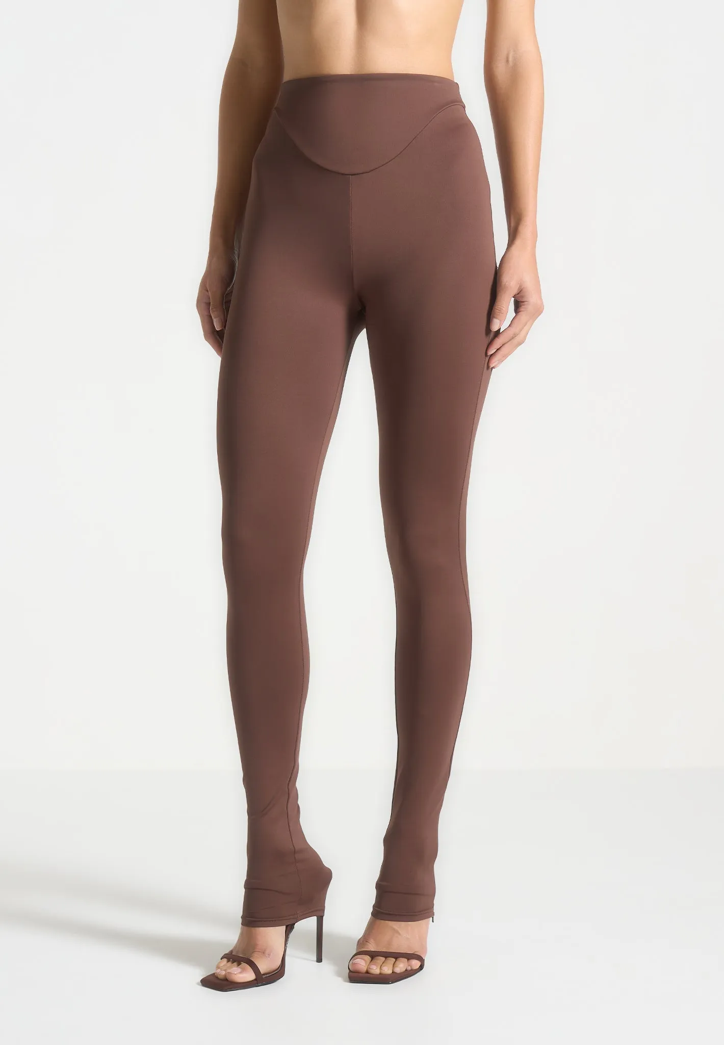 Chloe - High Waisted Leggings - Brown Postpartum Fit Gym Workout