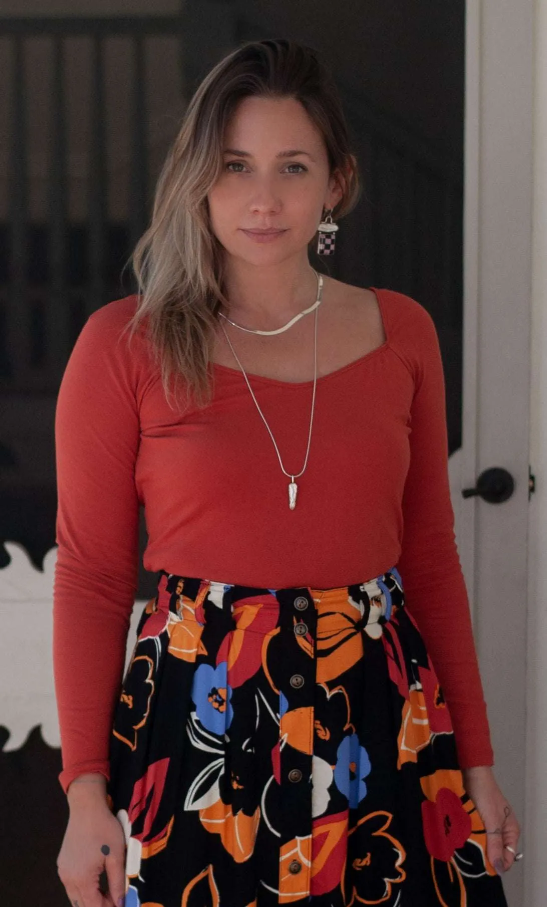 Camille Top in Coral Cotton Knit Premium Comfort Loose Weave