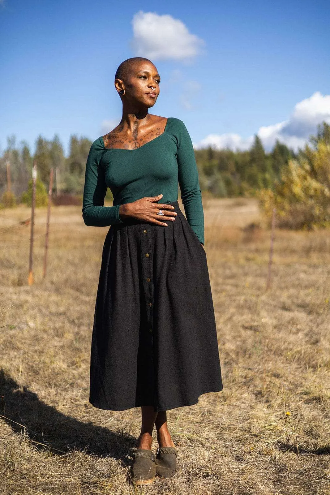 Camille Top in Emerald Cotton Knit Winter Must-Have Knit