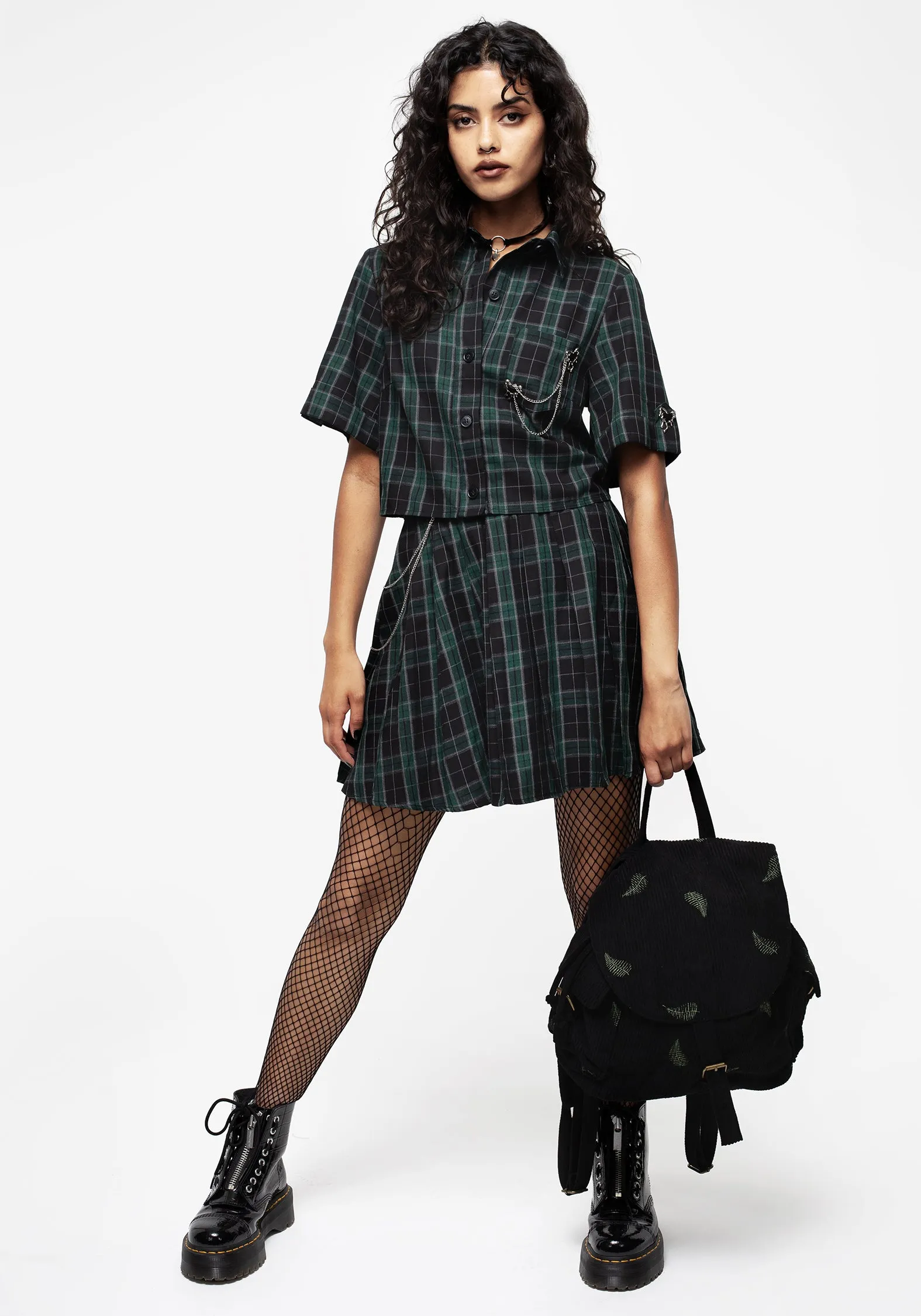 Cardio Check Cotton Pleated Mini Skirt Refined Edge