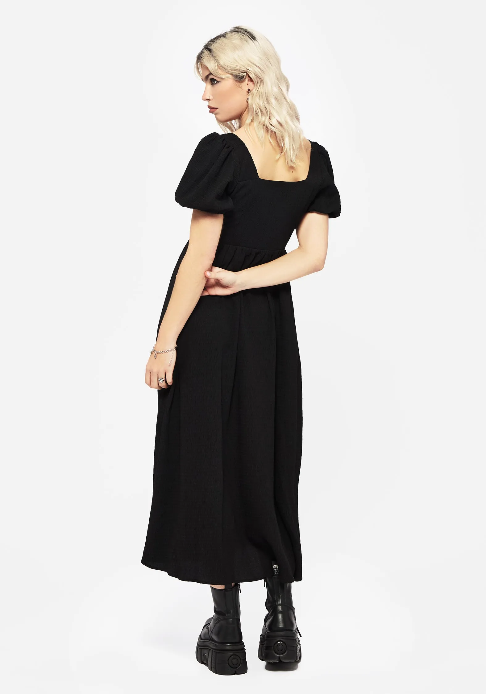 Carmine Midaxi Smock Dress - Black Soft cotton dress
