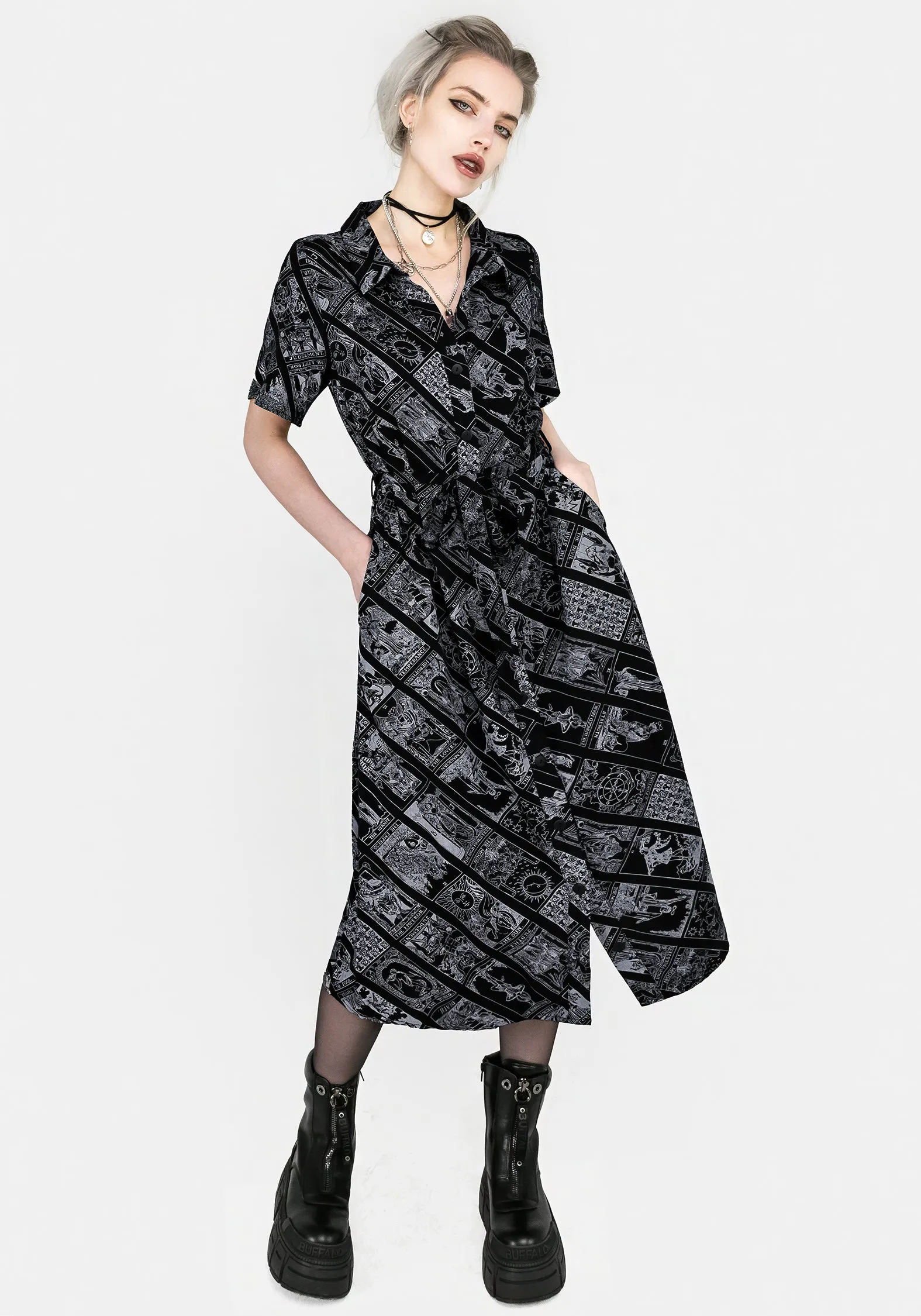 Soft Fabric Cartomancy Midi Shirt Dress