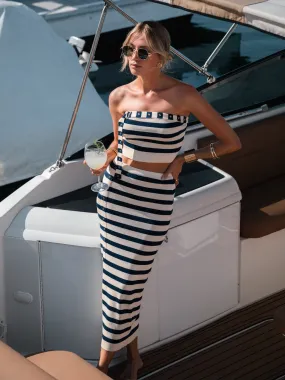 Caspian Stripe Knit Midi Skirt - Final Sale Machine Washable Design