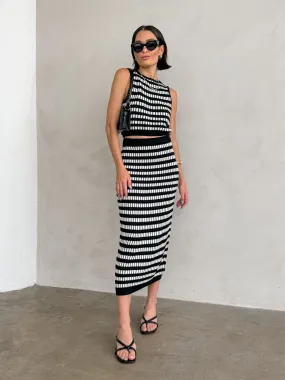 Castaway Stripe Knit Midi Skirt - Final Sale Shrink Resistant Process