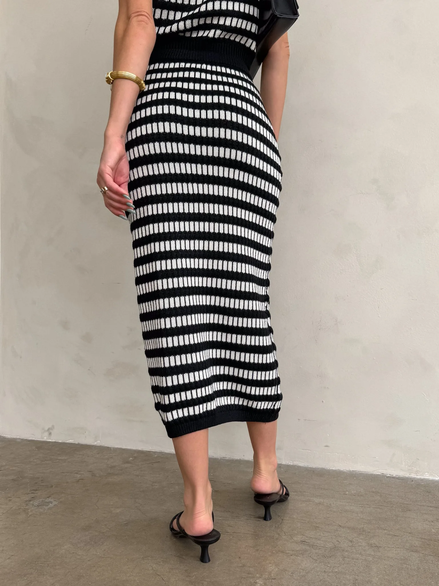 LowCarbon Footprint Textile Castaway Stripe Knit Midi Skirt - Final Sale
