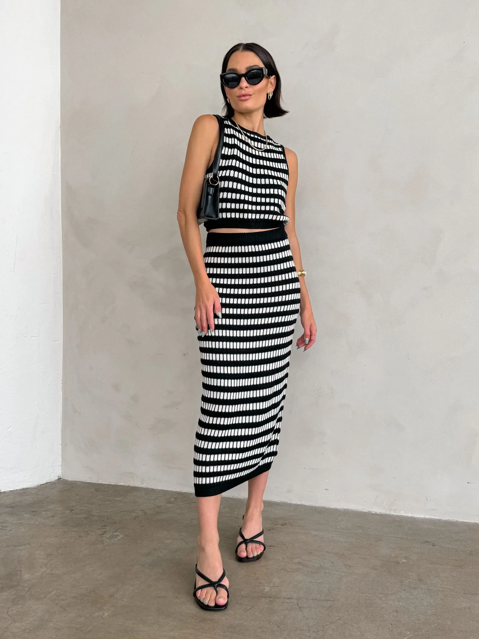 Castaway Stripe Knit Midi Skirt - Final Sale Shrink Resistant Process
