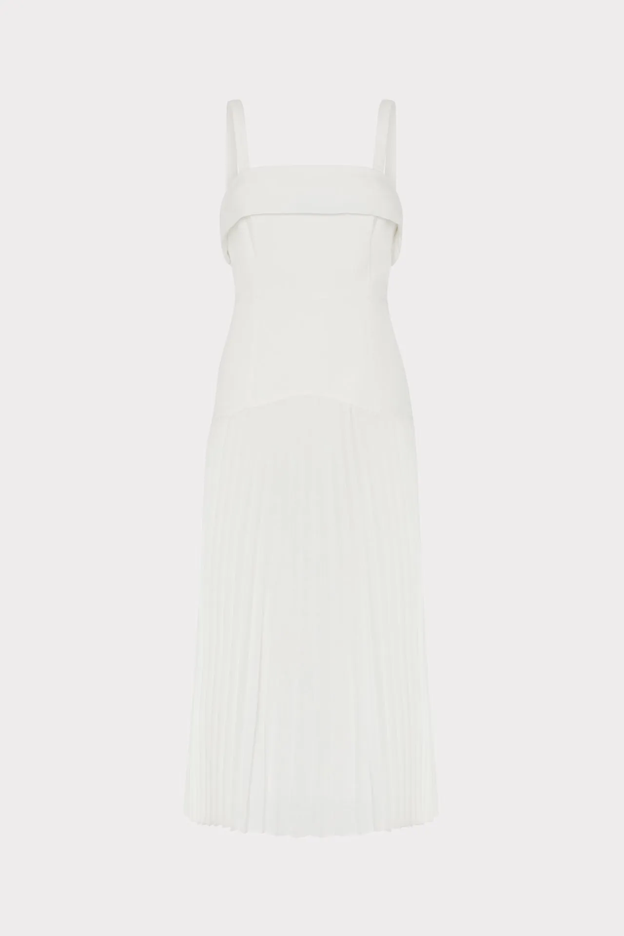 Nala Poplin Pleated Combo Midi Dress Back-Zip