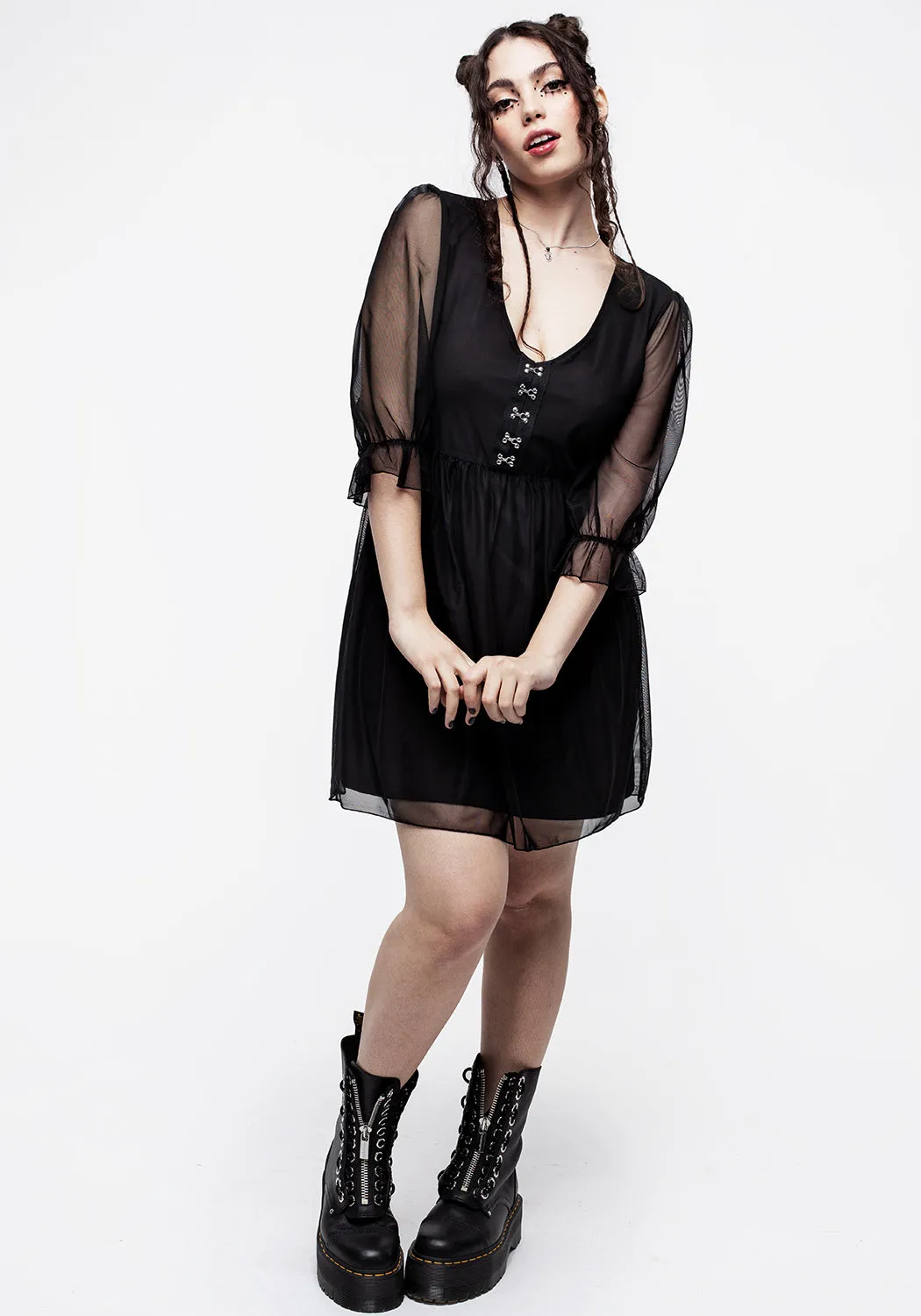 Calm Shine Belt Waist Sisterhood Ruched Hook & Eye Mini Skater Dress