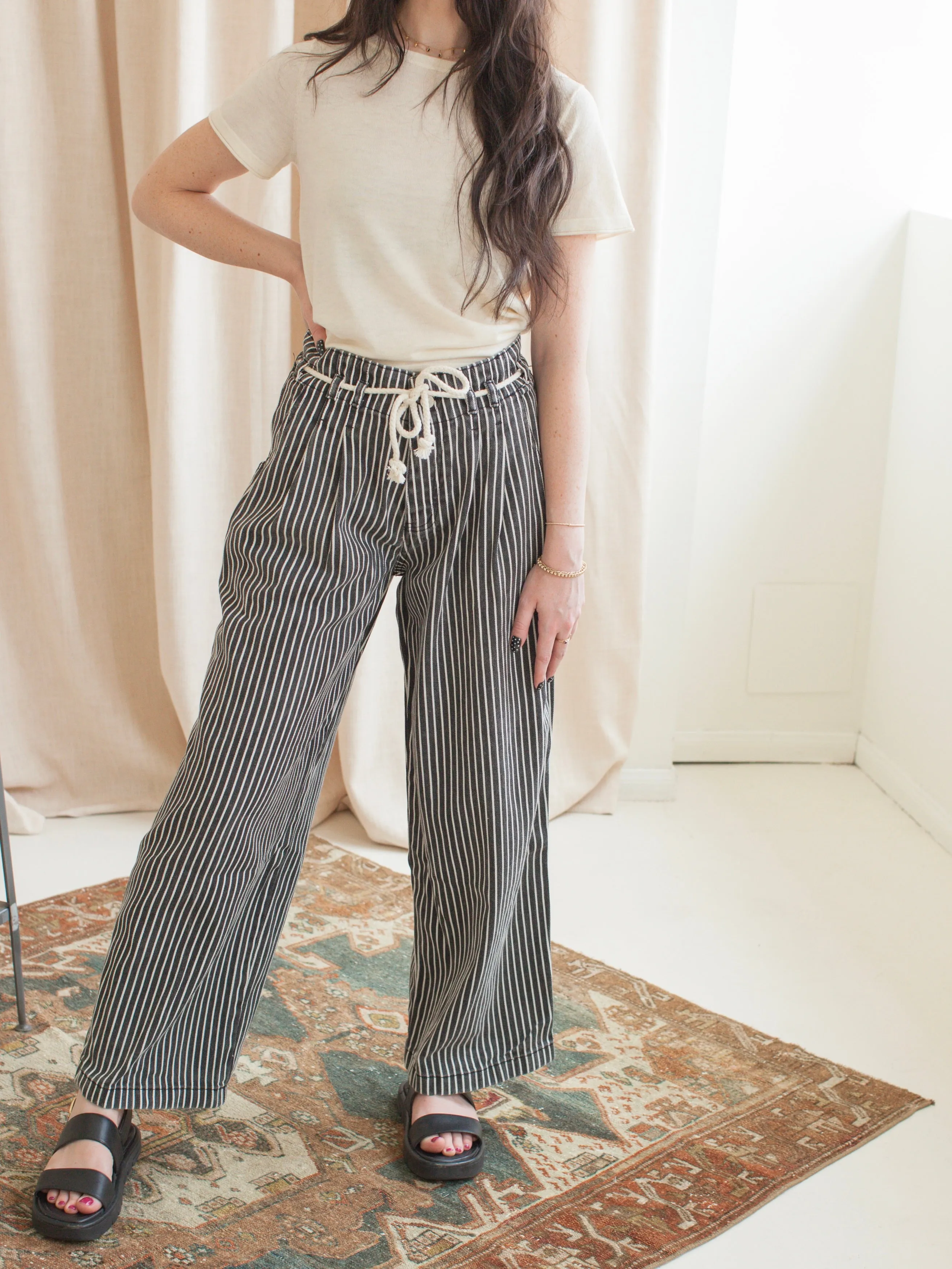 Liza Denim Striped Pants Fast Match