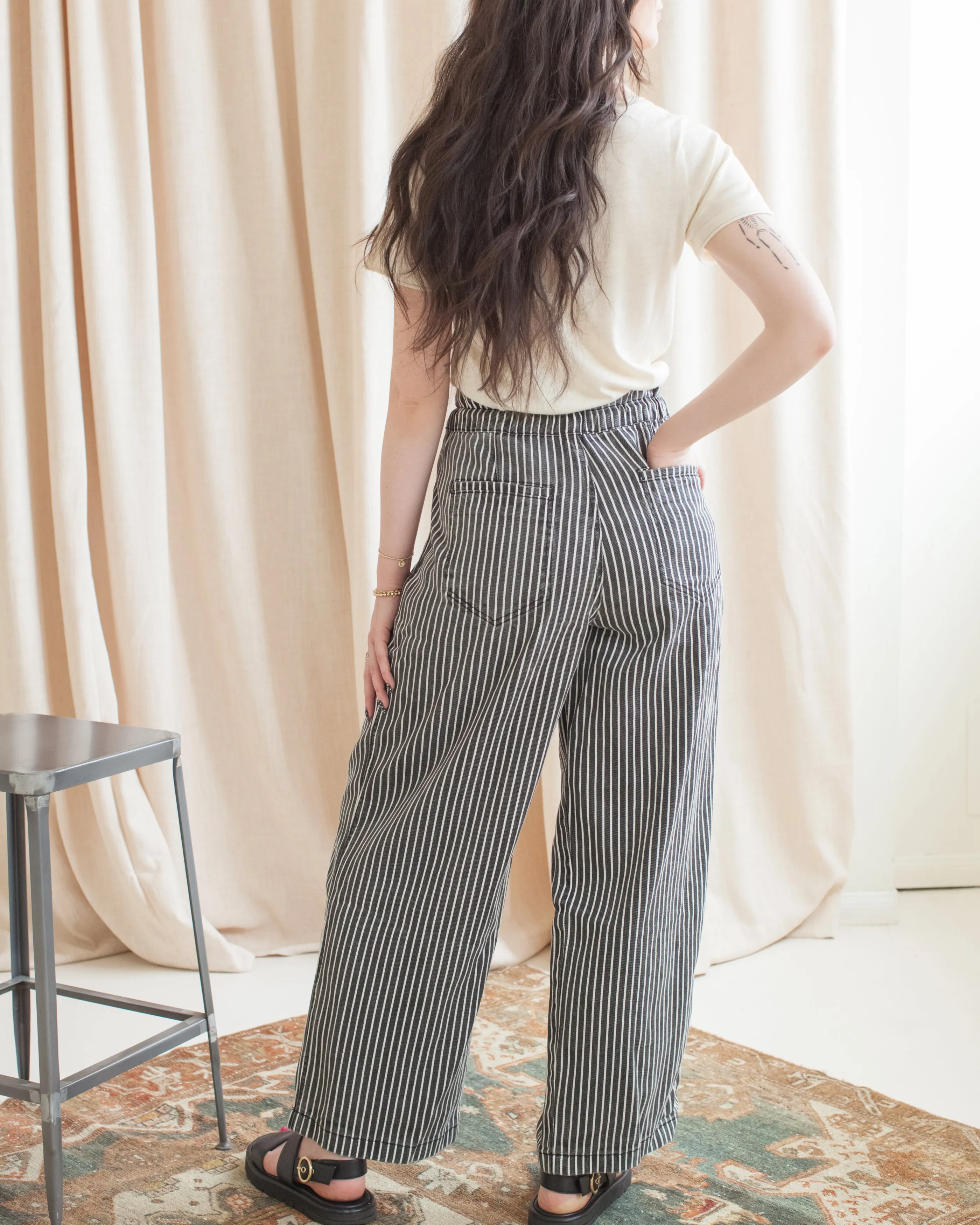 Sustainable Weekend Getaway Seamless Pocket Design Liza Denim Striped Pants