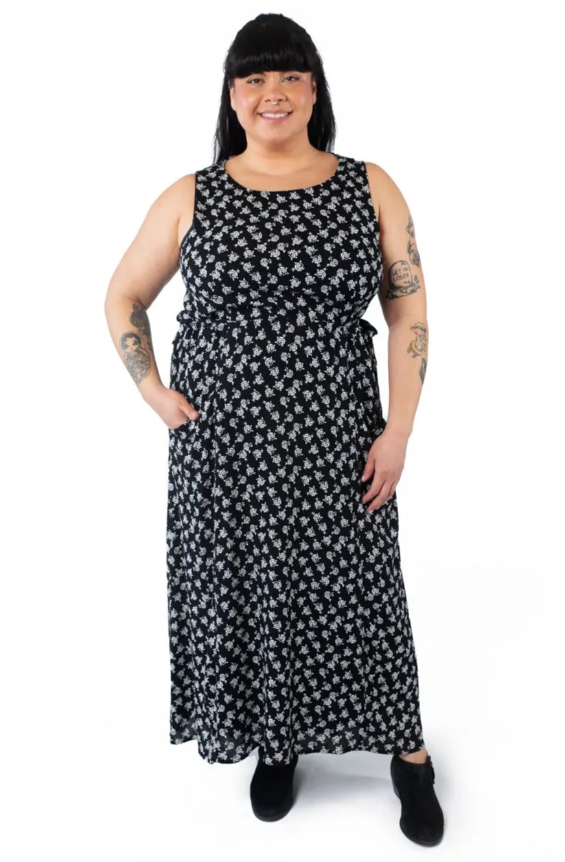 Rhiannon Dress in Black Rose Crepe Work Friendly