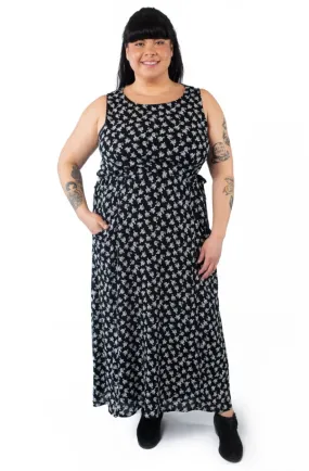 Rhiannon Dress in Black Rose Crepe Work Friendly