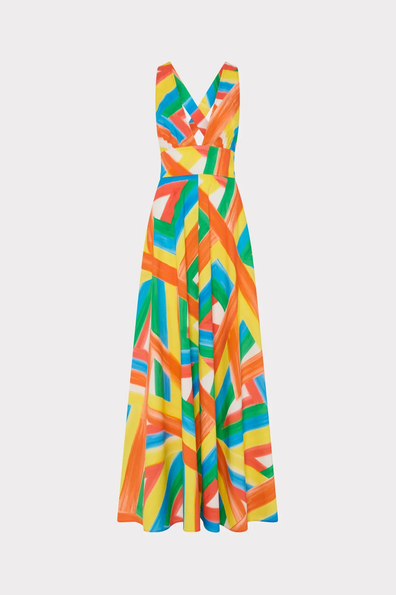 Soft-touch Metallic-Shine Catarina Multi Stripe Poplin Maxi Dress