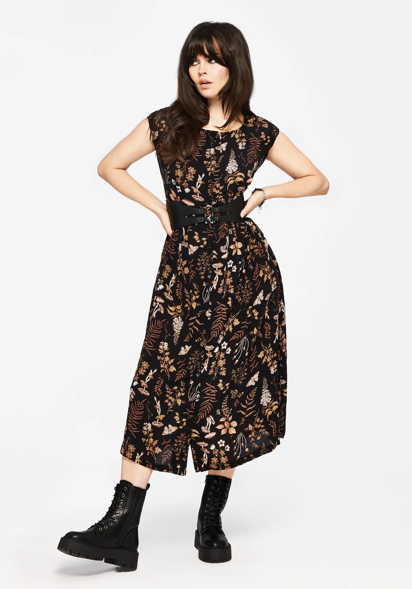Occasion Wear Night Party Luthien Crinkle Printed Button Up Midi Dress
