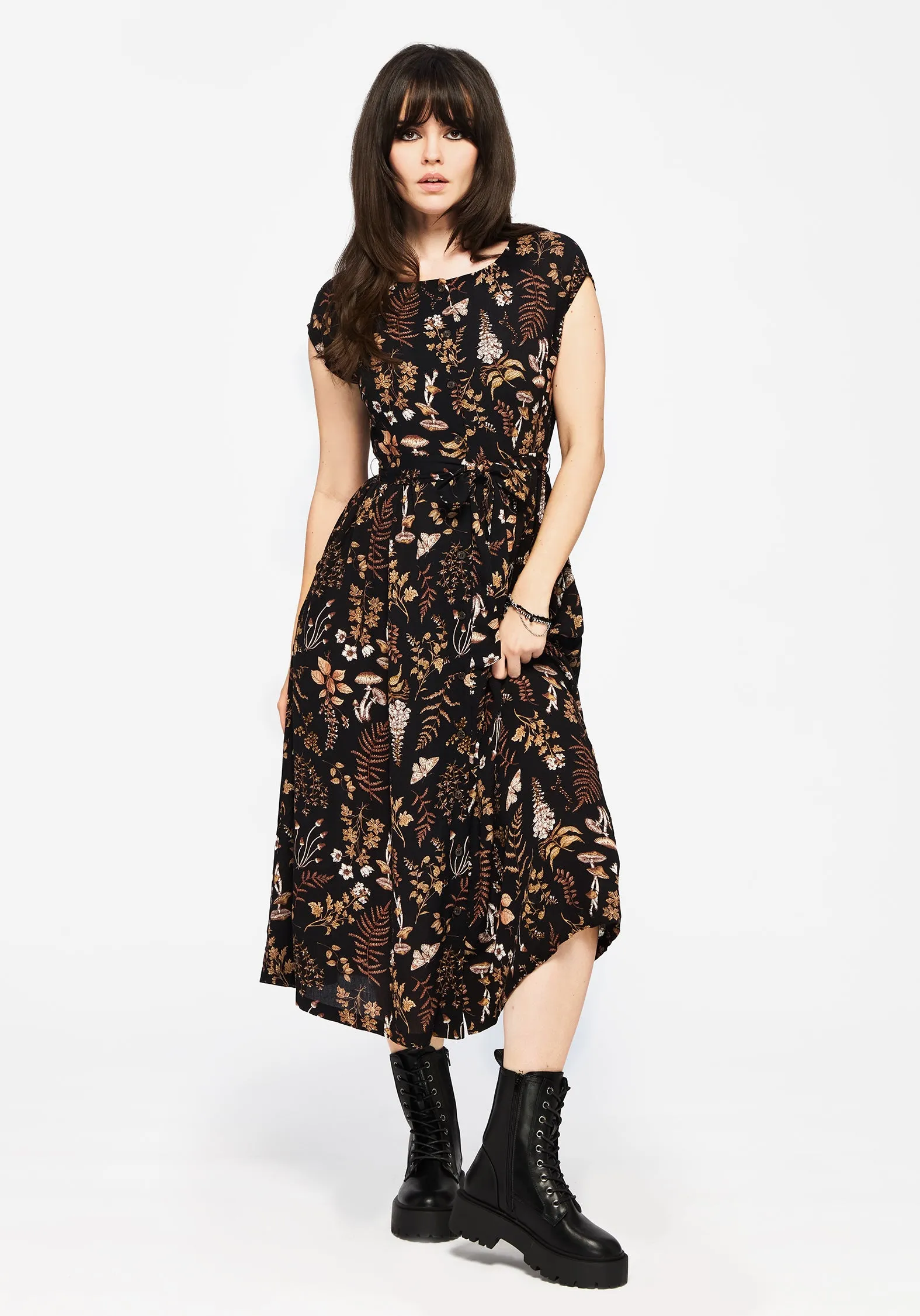 Classic event dress Luthien Crinkle Printed Button Up Midi Dress