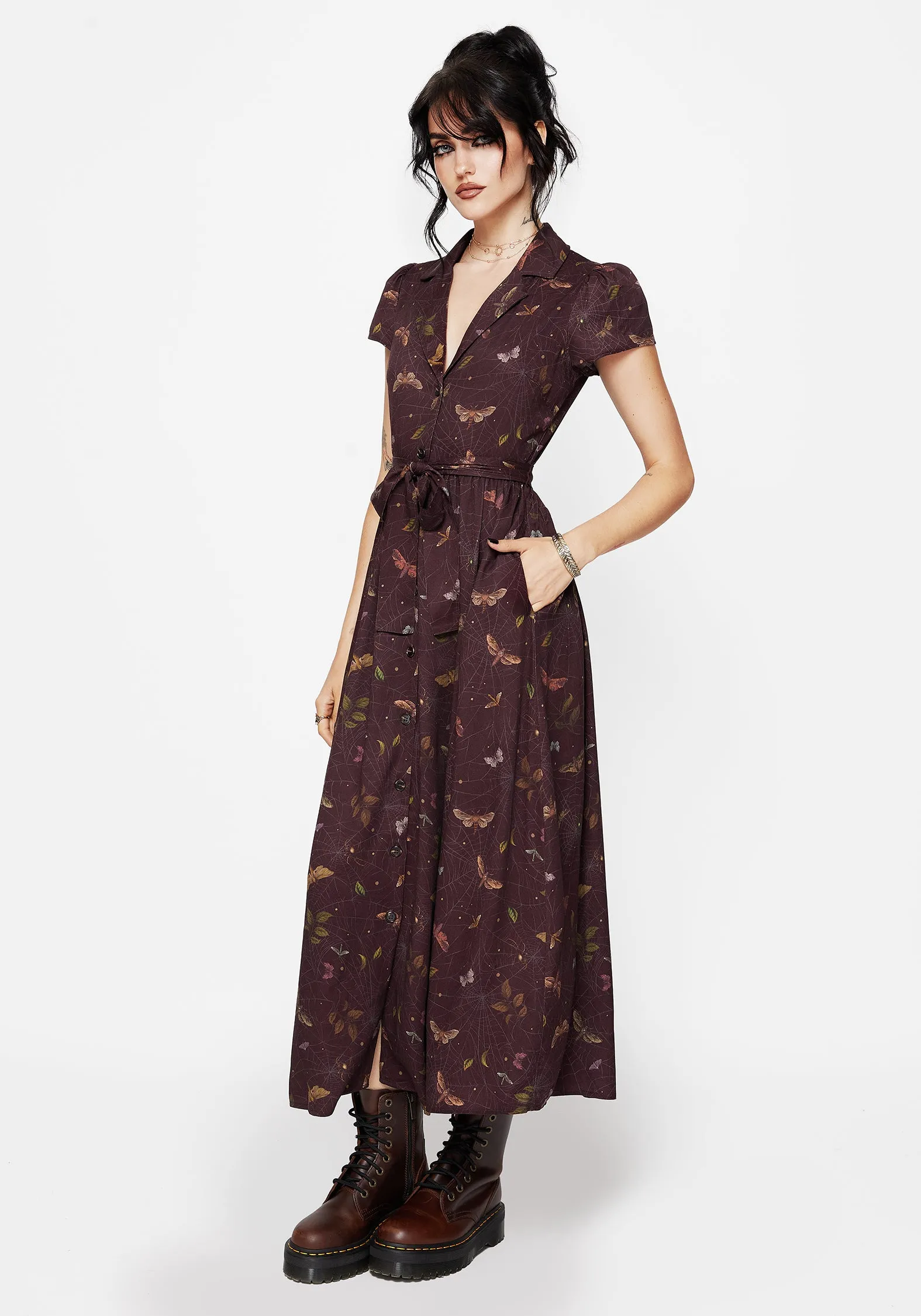 Celia Moth Printed Midaxi Shirt Dress Soft Draping Simple Form