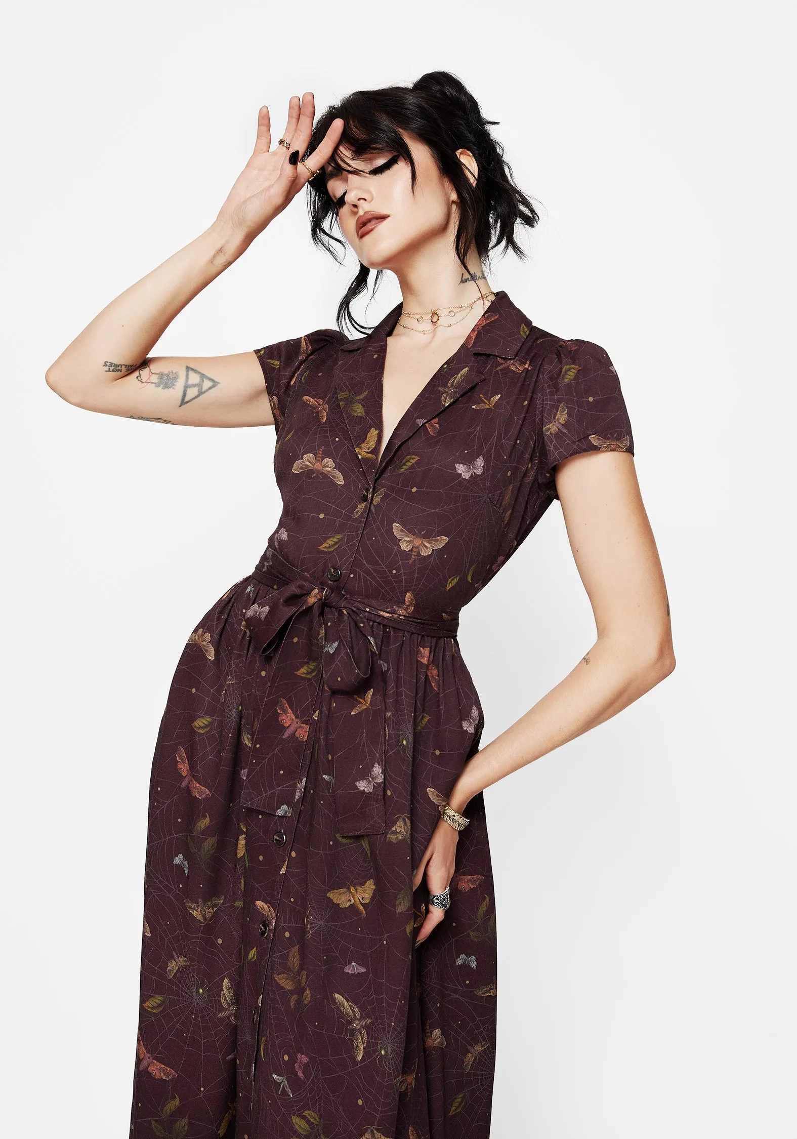 Vibrant Wear Celia Moth Printed Midaxi Shirt Dress