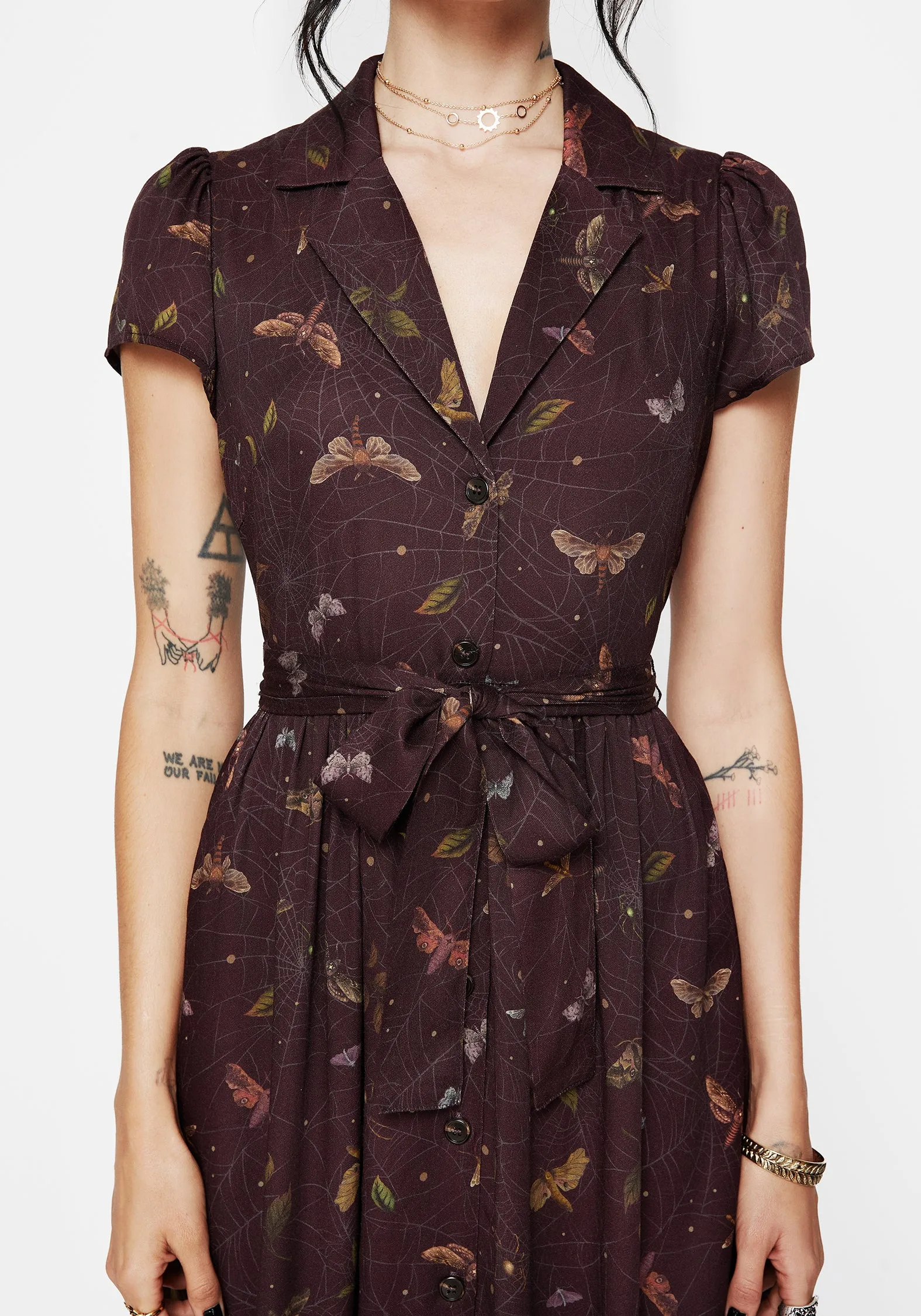 Celia Moth Printed Midaxi Shirt Dress Artisanal-Detail