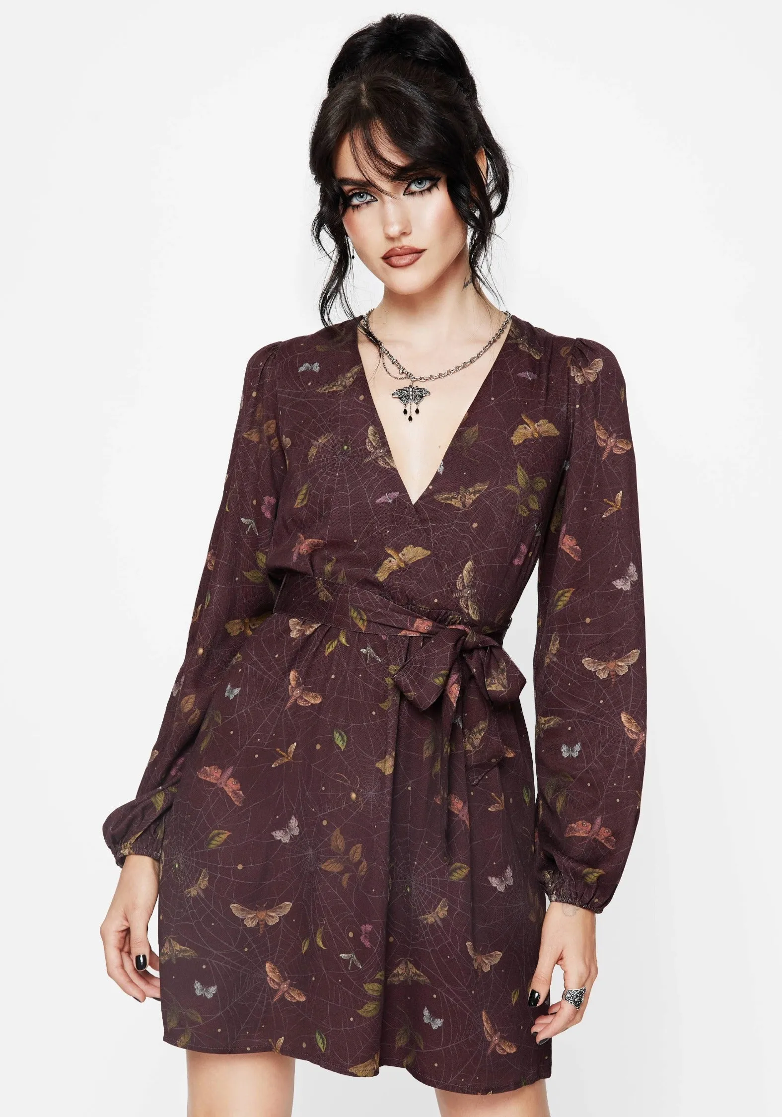 Soft and Relaxed Celia Moth Printed Mini Wrap Dress