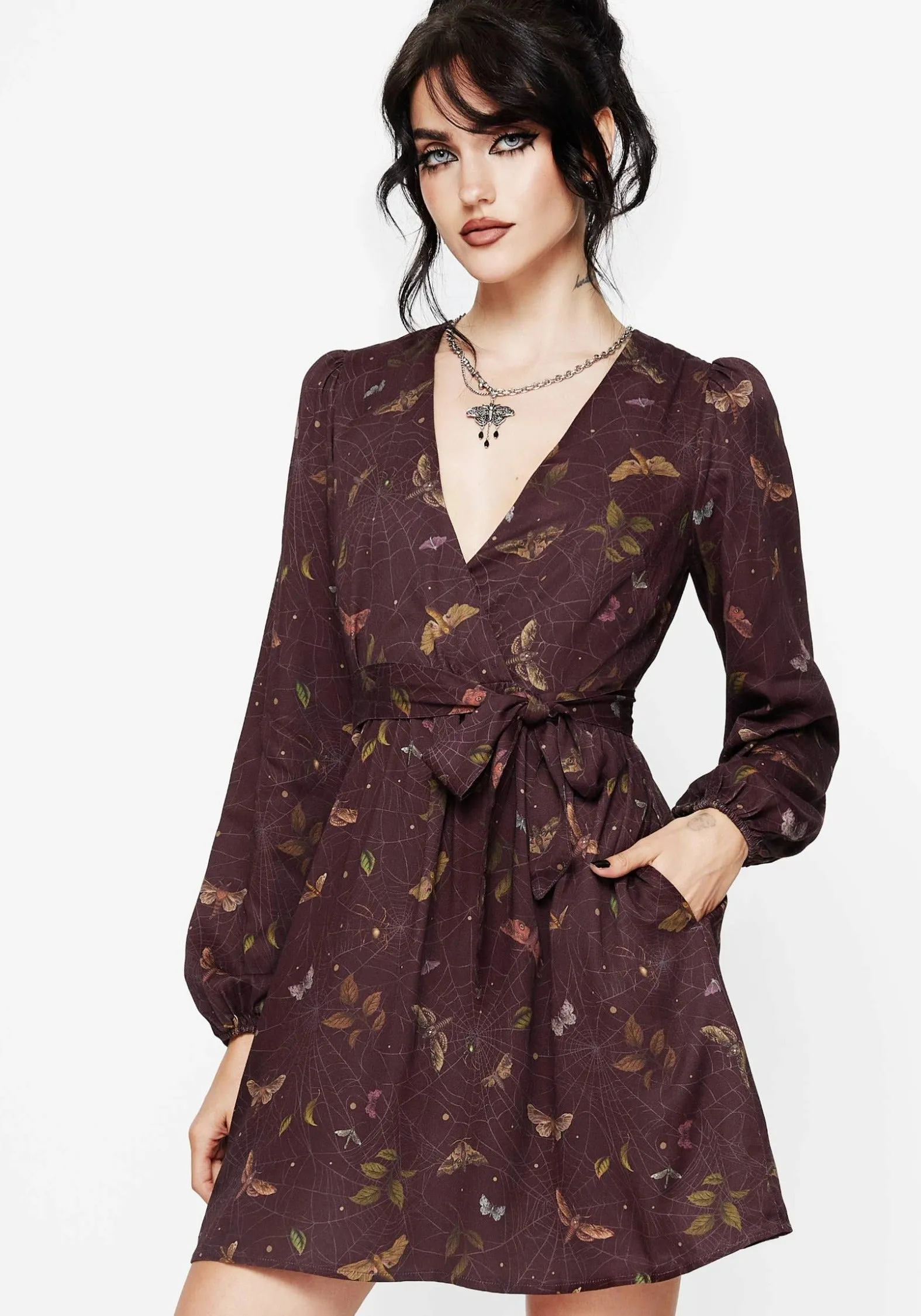 Fashionable event gown Celia Moth Printed Mini Wrap Dress