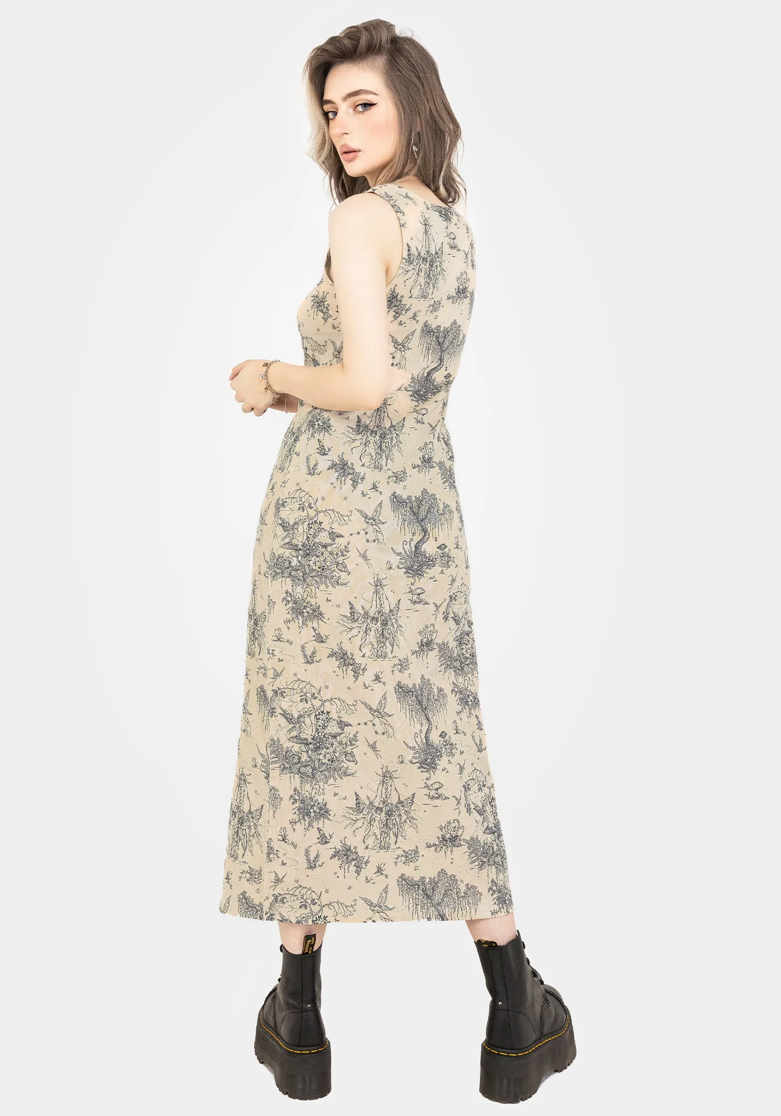 Maypole Cotton Print Button Up Midaxi Dress Haze Light Stylish springtime wear