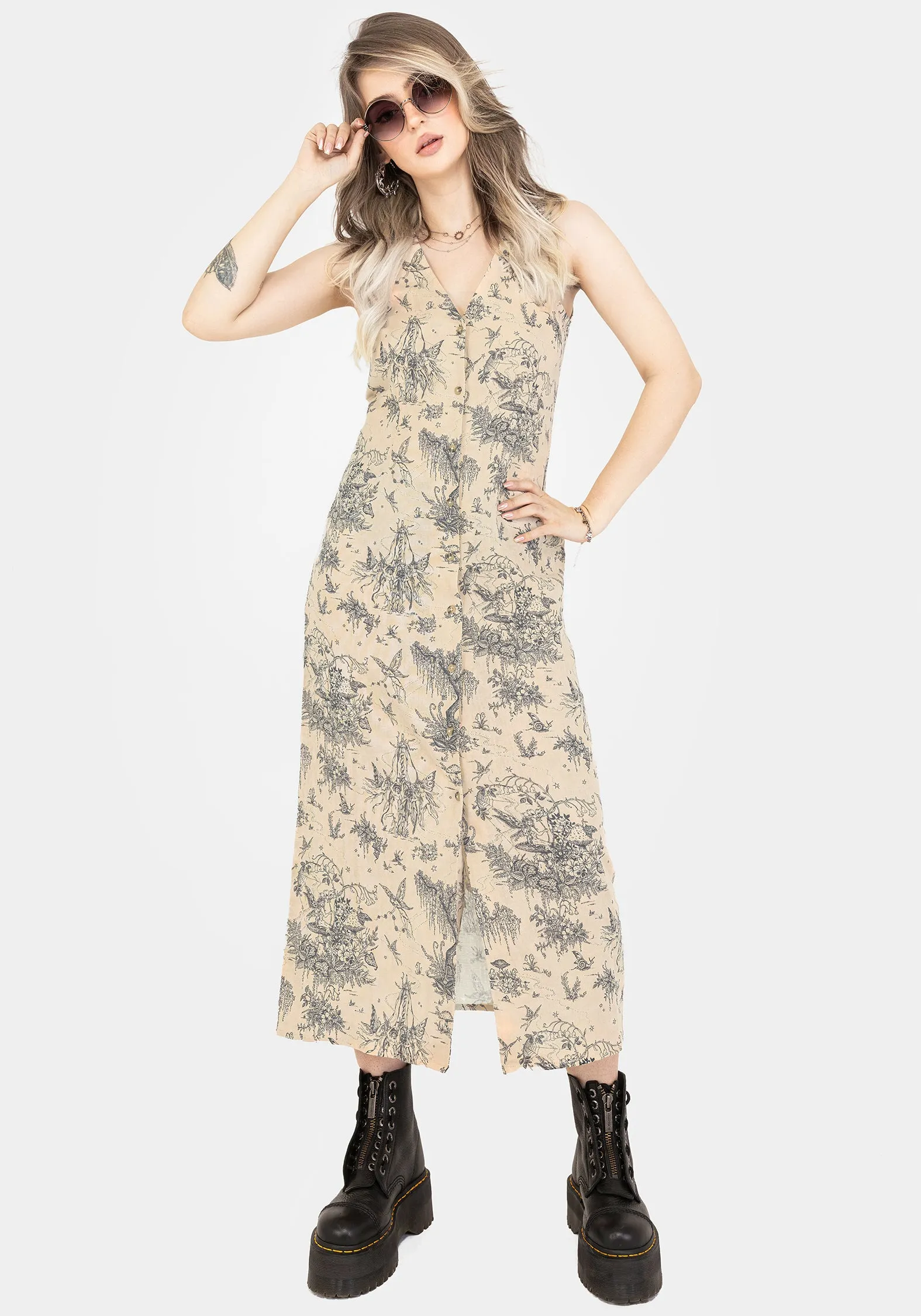 Maypole Cotton Print Button Up Midaxi Dress Low Key Tear-resistant