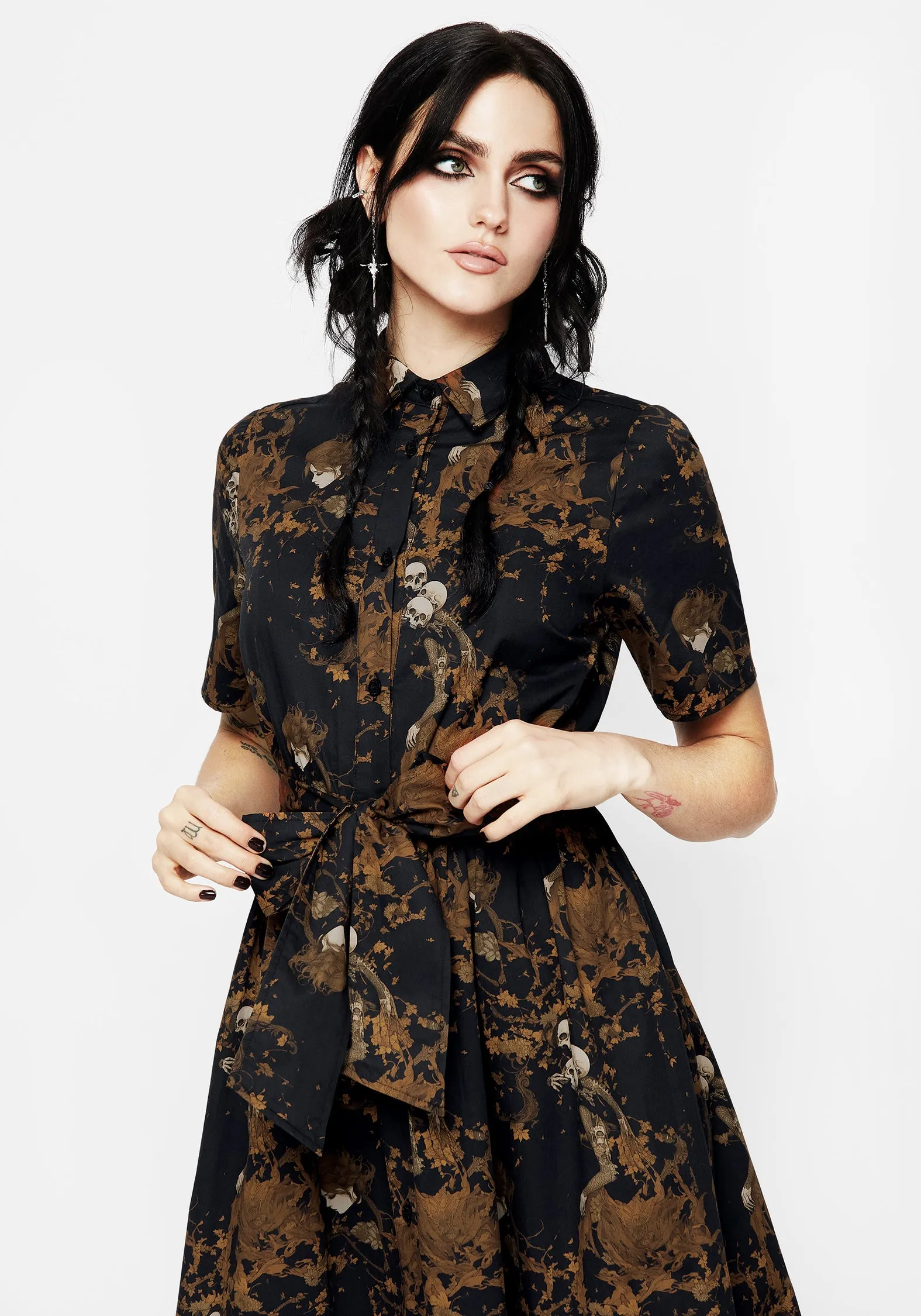 Sheer Light Underworld Cotton Midi Shirt Dress