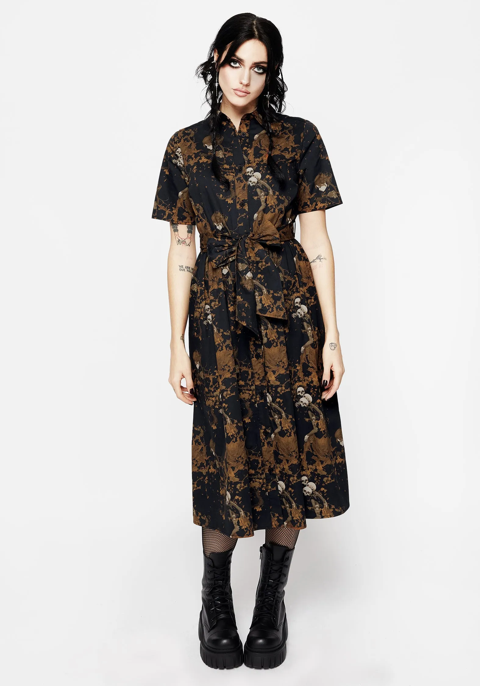 Dual Tones garden wedding Underworld Cotton Midi Shirt Dress