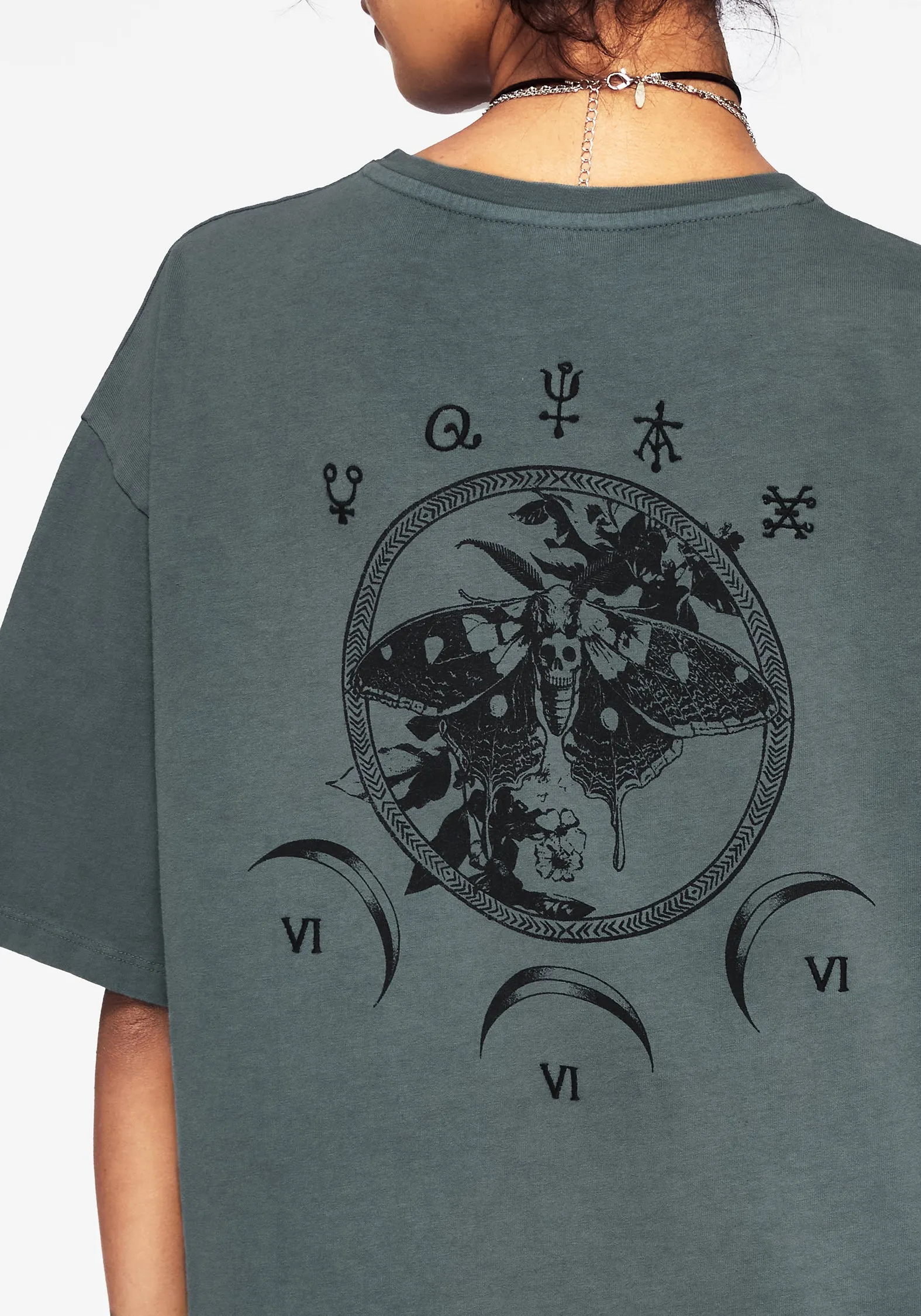 Feminine fit-and-flare silhouette Artemisia Cotton Acid Wash Moth Graphic Tee Dress