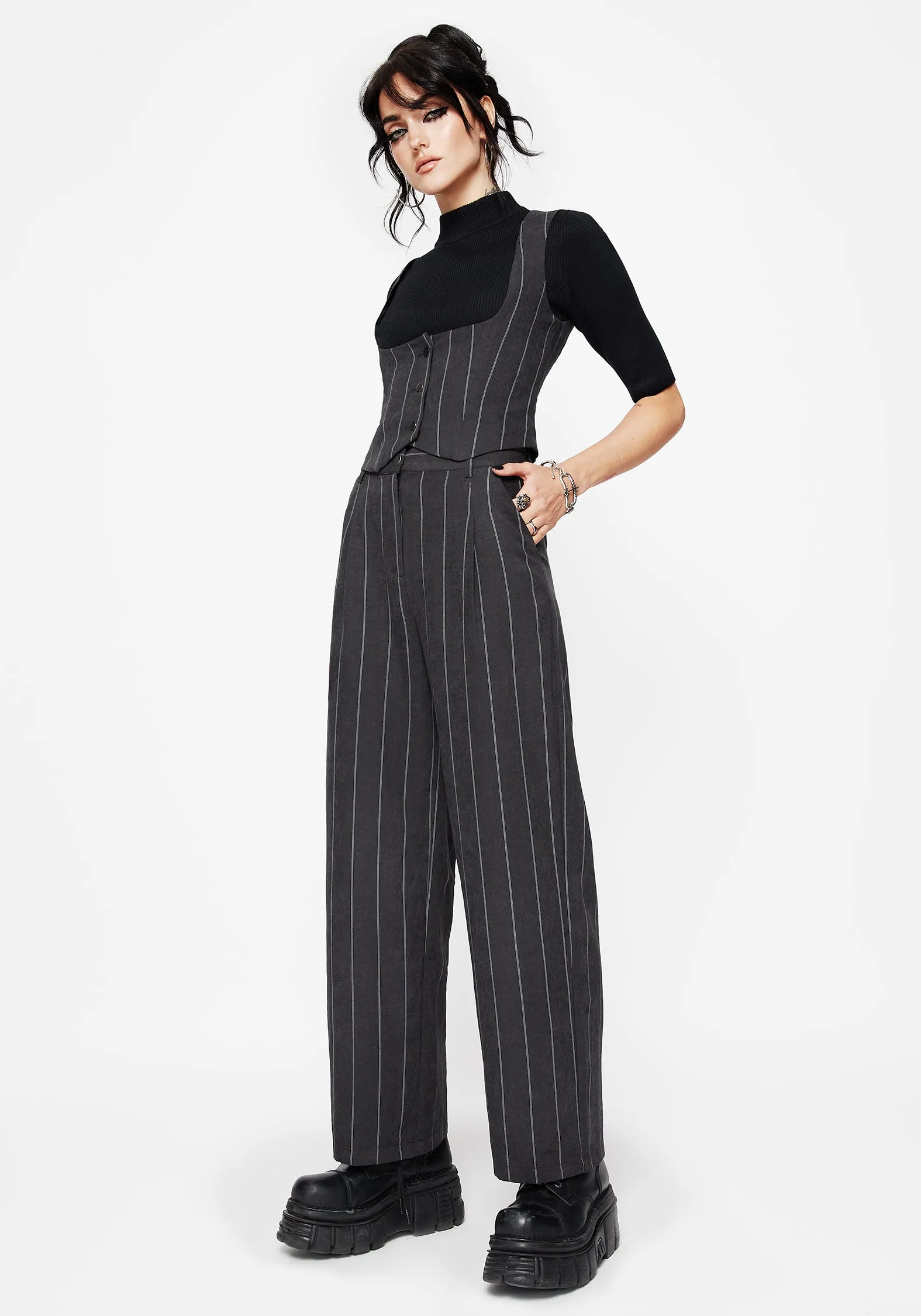 Bellum Stripe Tailored Straight Leg Trouser Travel Ease