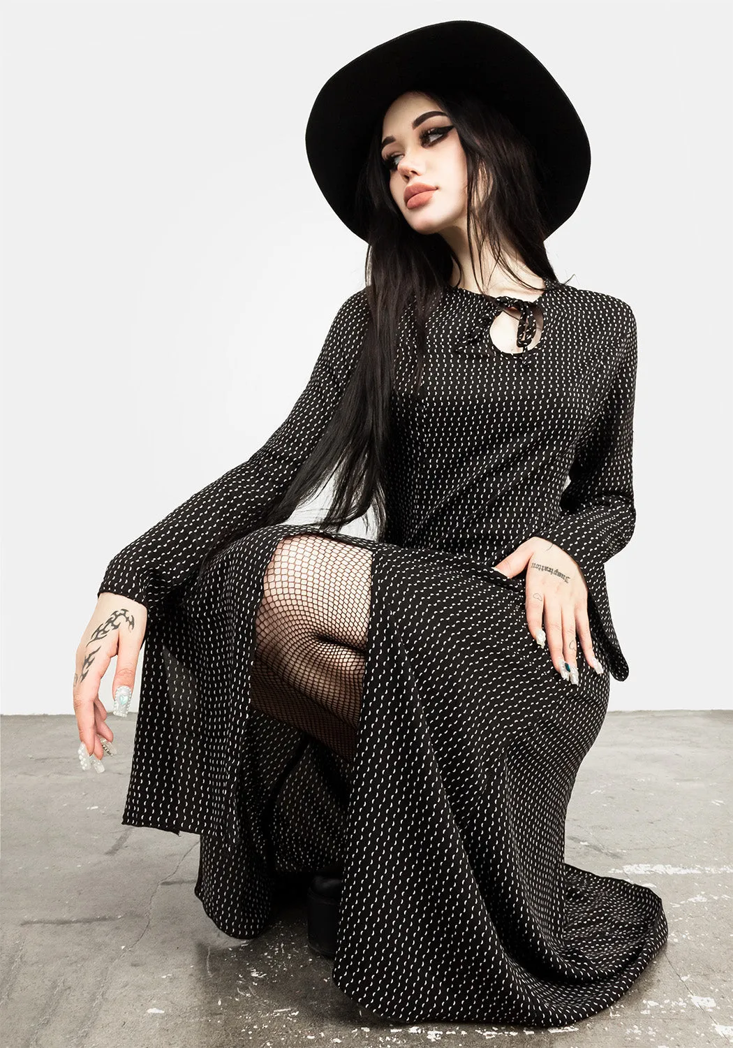 Date-Night Retro Detail Chandra 70s Split Midi Dress