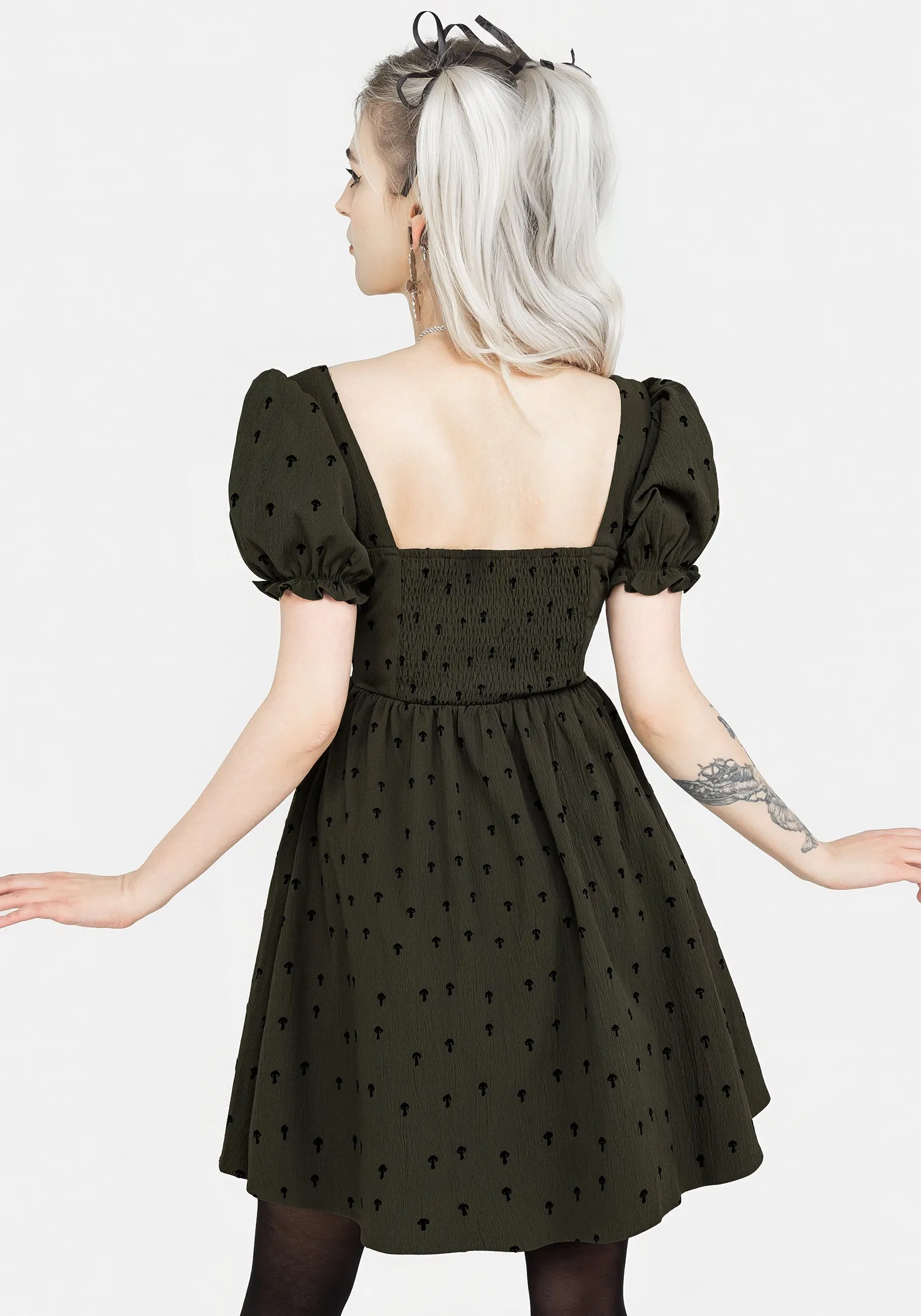 Casual Smart Lounge Feel Chanterelle Velour Puff Sleeve Mini Dress