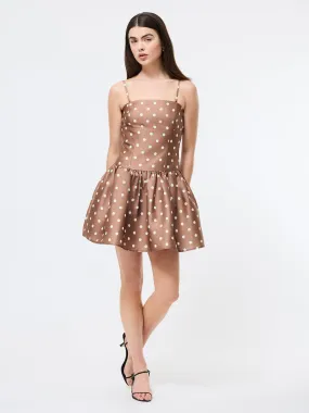 Taffeta Polka Dot Mini Dress Cute Glow V-Neck
