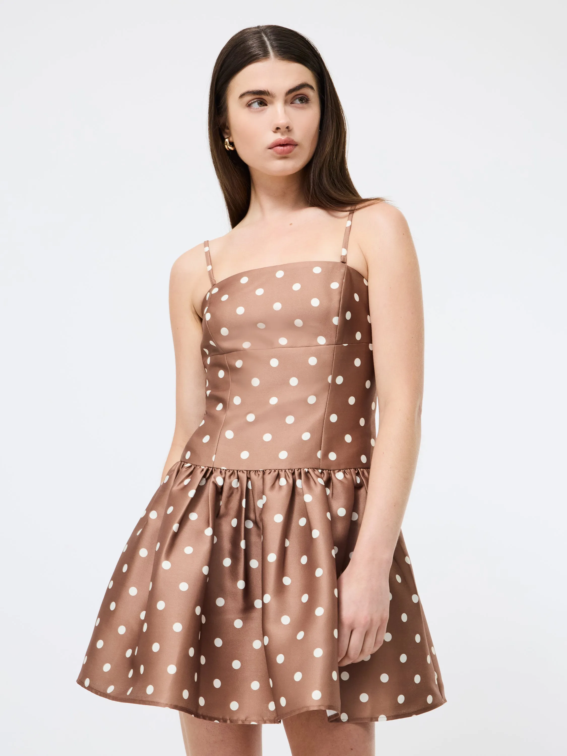 Cap-Sleeve Light Wear Taffeta Polka Dot Mini Dress