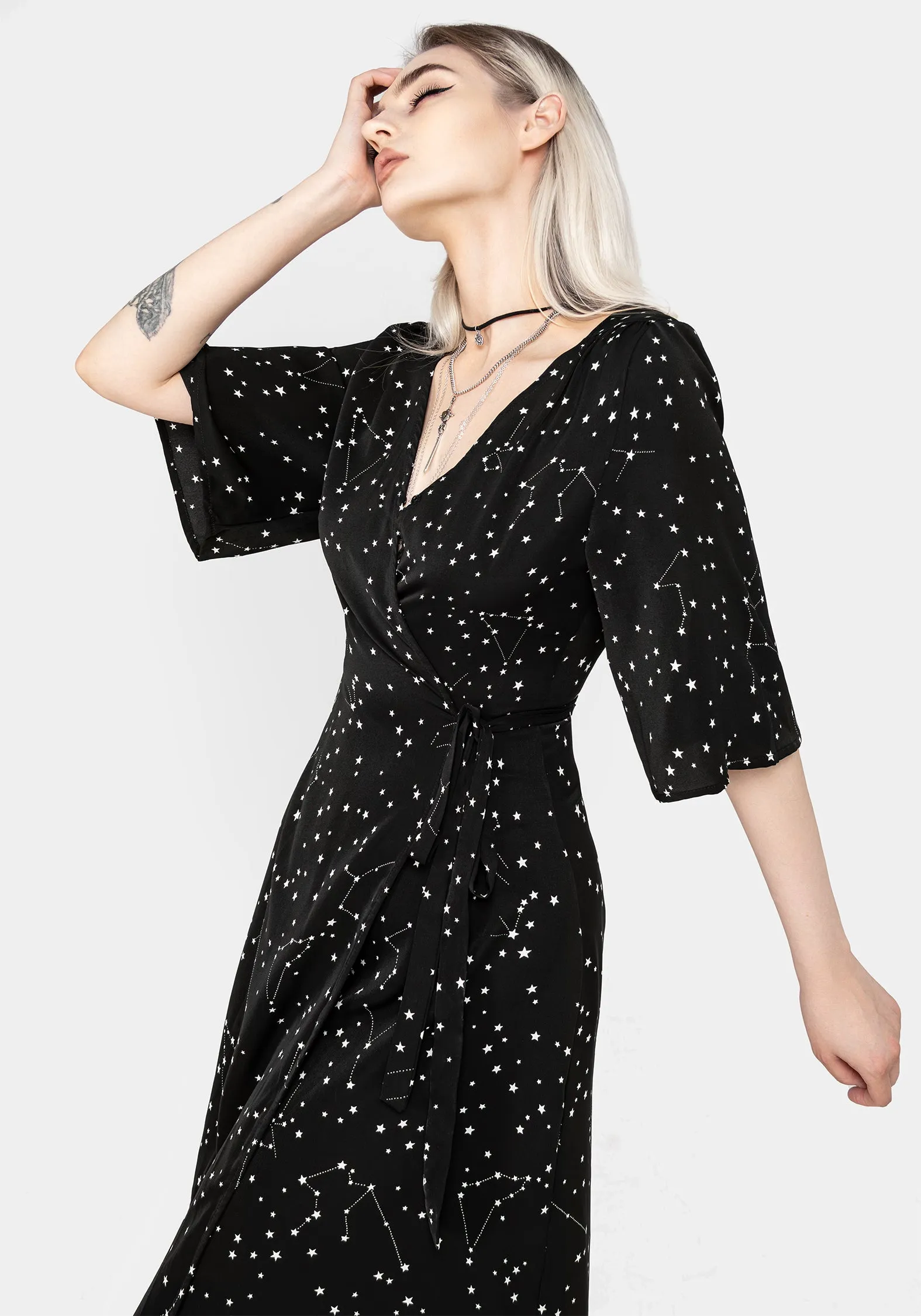 Playful Cut Celestial Midi Kimono Dress