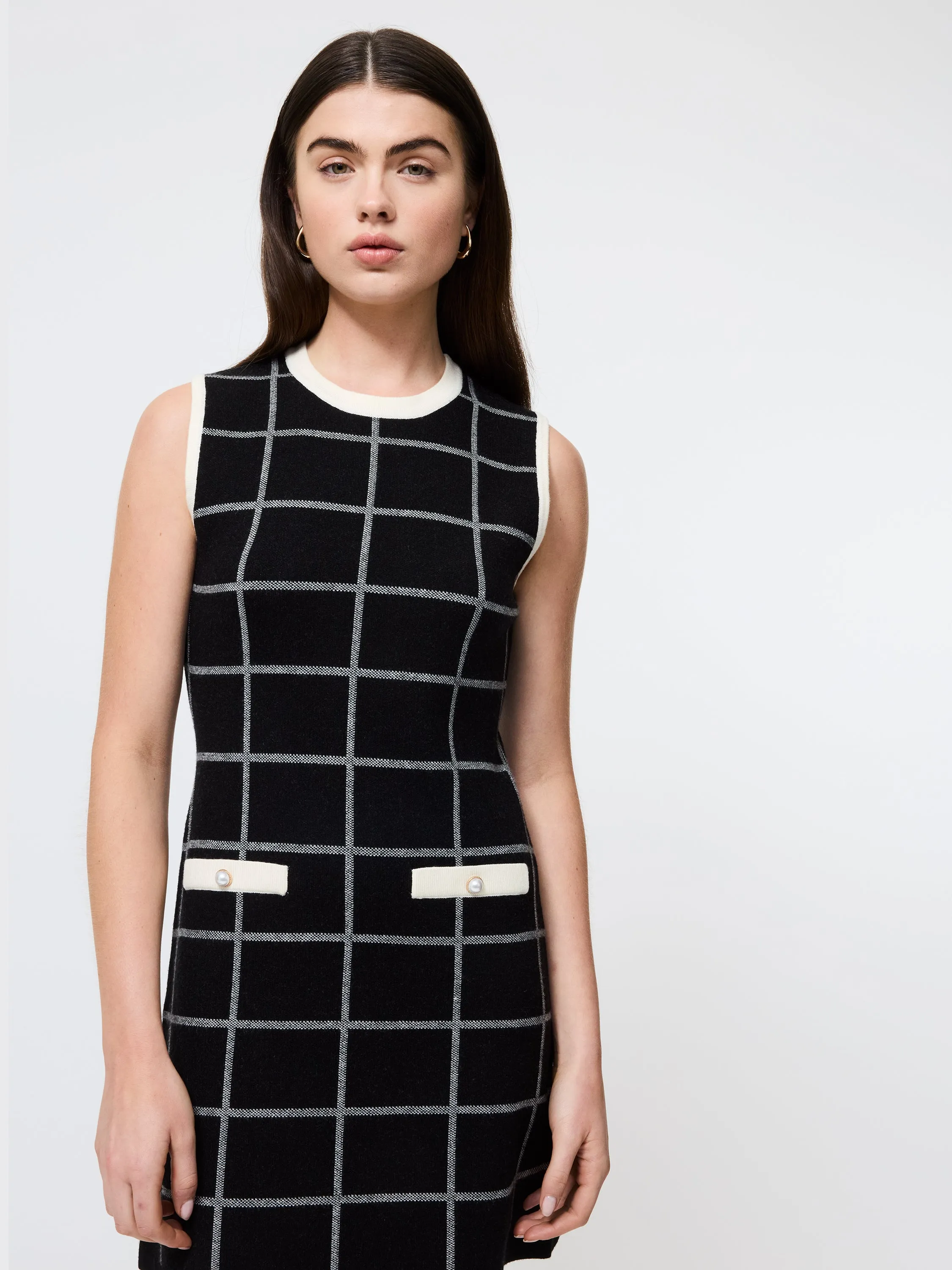 Check Sleeveless Crew Dress Gentle Flow