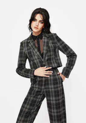 Checkmate Check Crop Blazer - Black RelaxedNeckline