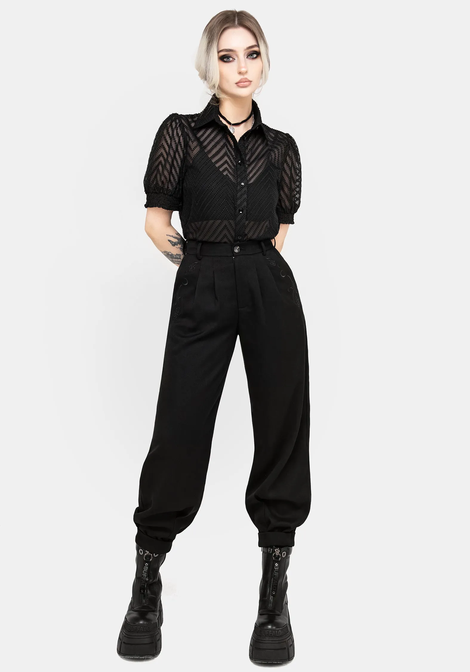 OdorResistant Fabric DroppedShoulder Chevron Button Up Blouse Top